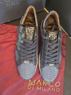 Marco Di Milano Verona Python & Calfskin Sneakers Navy US Size 9A